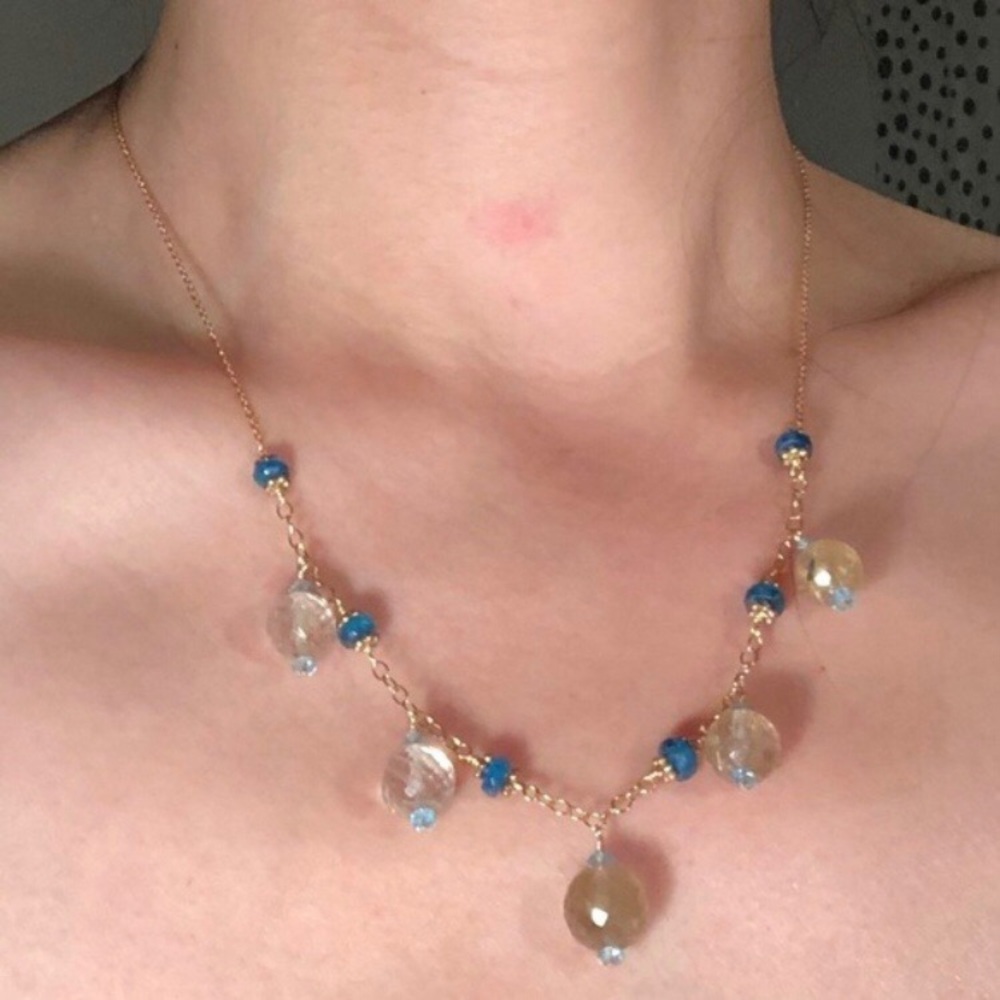 New Genuine Natural Golden Rutilated Quartz Apatite Topaz Necklace